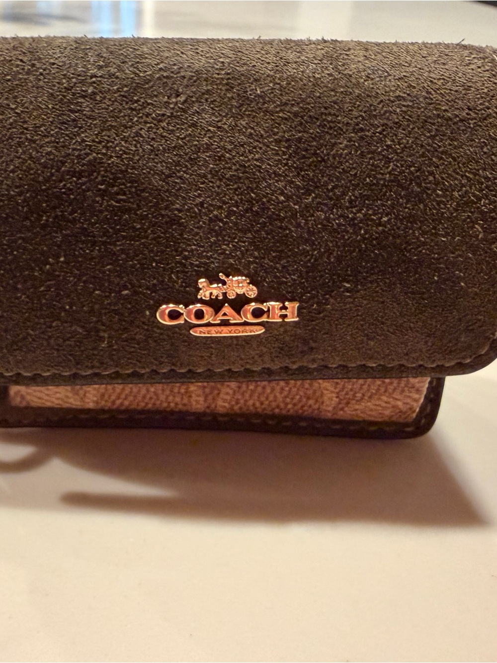 Mini NWT Coach Pocket Wallet in Olive green Suede with Signature Canvas - Picture 2 of 8